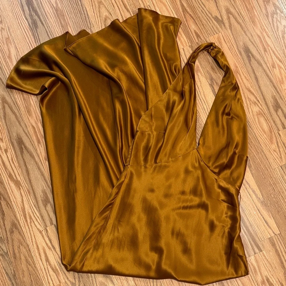 Reformation Daniela 100% silk copper maxi halter gown dress wedding fall size 8 - Picture 11 of 13